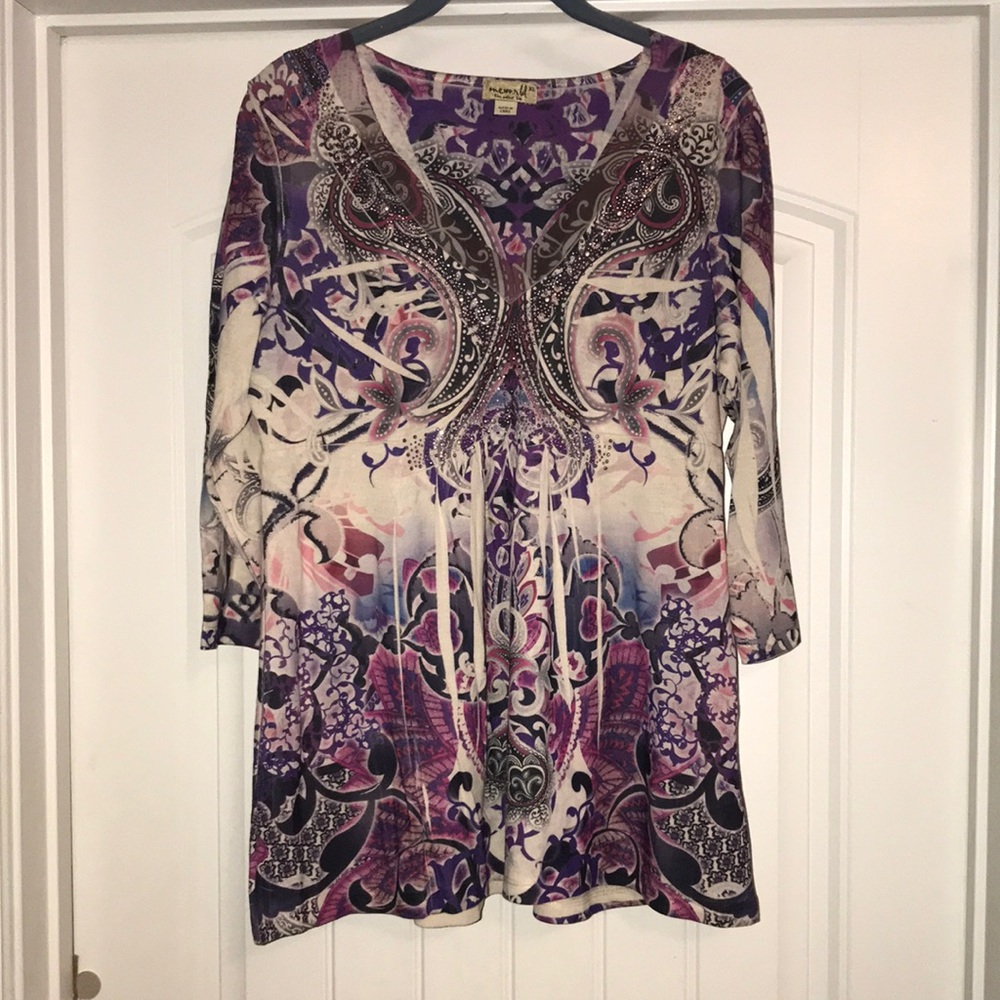 Purple and Pink rhinestone paisley top